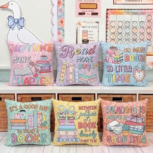 Tranqun 6 Pcs Pastel Reading Classroom Pillow Covers 18 x 18 Inch