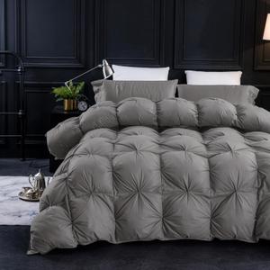 Three Geese Pinch Pleat Feather Down Fiber Comforter - All-Season Down Duvet Insert Fluffy Baffle Box Design with 8 Corner Loops for Warmth and Softness. Grey Iron