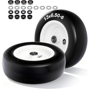 13x6.50-6 Flat Free Lawn Mower Tires and Wheel with 3/4" bearing bore Flat-Free, with 5/8 Bearings & Spacers, Fits Riding Mower, Zero Turn, Garden Tractor, 500 lbs Capacity, 2-Pack