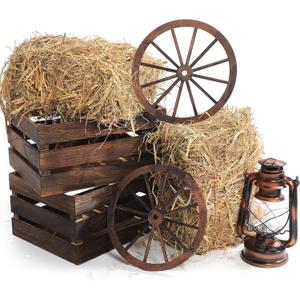 6 Pack 13 x 9 x 6 Inch Straw Hay Bale Stack Decoration Set Rustic Wooden Wagon Wheel Natural Hay Bales Boxes Western Cowboy Birthday Decor Photo Booth Props(Brown,Rustic), 13 x 9 x 6.3 inches