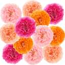 12 Pcs Tissue Paper Flowers, Large Handmade Artificial Flowers, Giant Floral Decorations, Multi-Layer Floral Orbs, Wedding Party Wall Decors, Reusable Backdrop Supplies