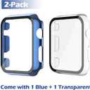 10 x Misxi 2 Pack Hard PC Case with Tempered Glass Screen Protector Compatible with Apple Watch Series 2 Series 3 42mm, Anti-Drop Scratch Resistant Lightweight Cover for iWatch, 1 Blue + 1 Transparent