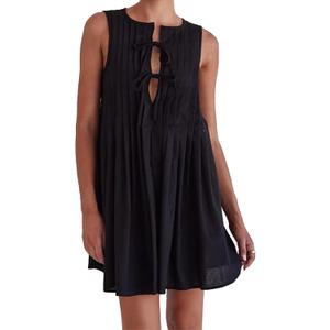 Vestidos de Verano para Mujer 2025,Summer Dresses for Women Casual Sleeveless Tie Front Pleated Loose Short Dress Black