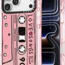 for iPhone 17 Pro Case Cute - Military-Grade 20 ft Drop Protection Shockproof Phone Case - Funny Cassette Tape Design (6.3") Glitter Pink