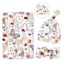 Newborn Swaddle Set with Matching Headband Hat and Bow Set Floral Baby Girl Newborn Receiving Blankets Baby Swaddle Nursery Wildflower Baby Blanket (Butterfly)