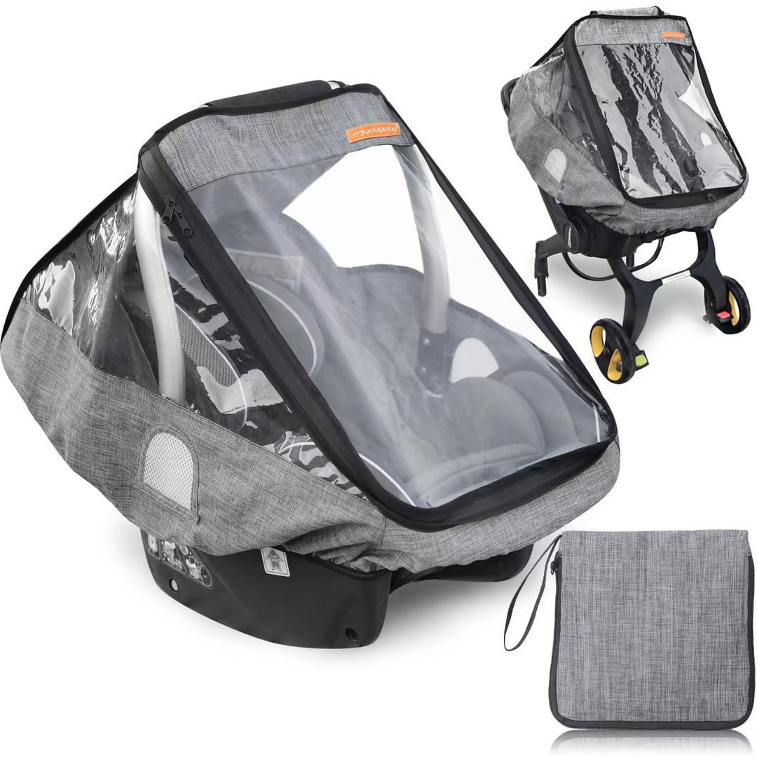 Car Seat Rain Cover,Infant Car Seat Weather Shield,Waterproof,Windproof Protection,Protect from Dust Snow,Rain Cover Features Quick-Access Zipper Door and Ventilation,(Gray Melange)