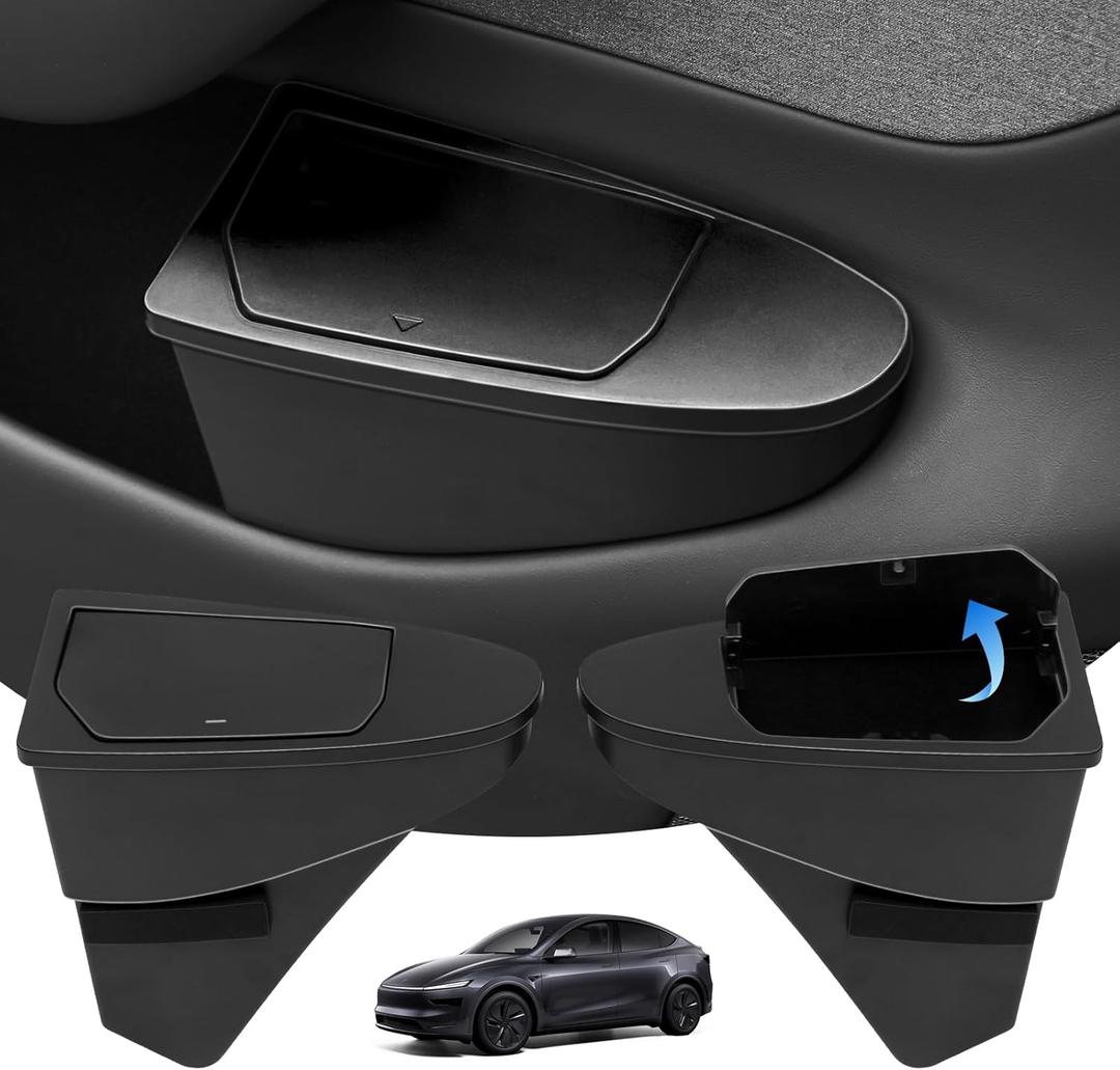Door Built-in Garbage Can for Tesla Model Y Juniper 2026, FrontSeat Car Garbage Bin with PushOpen Lid, Premium Waterproof ABS Door Organizer Insert Accessories