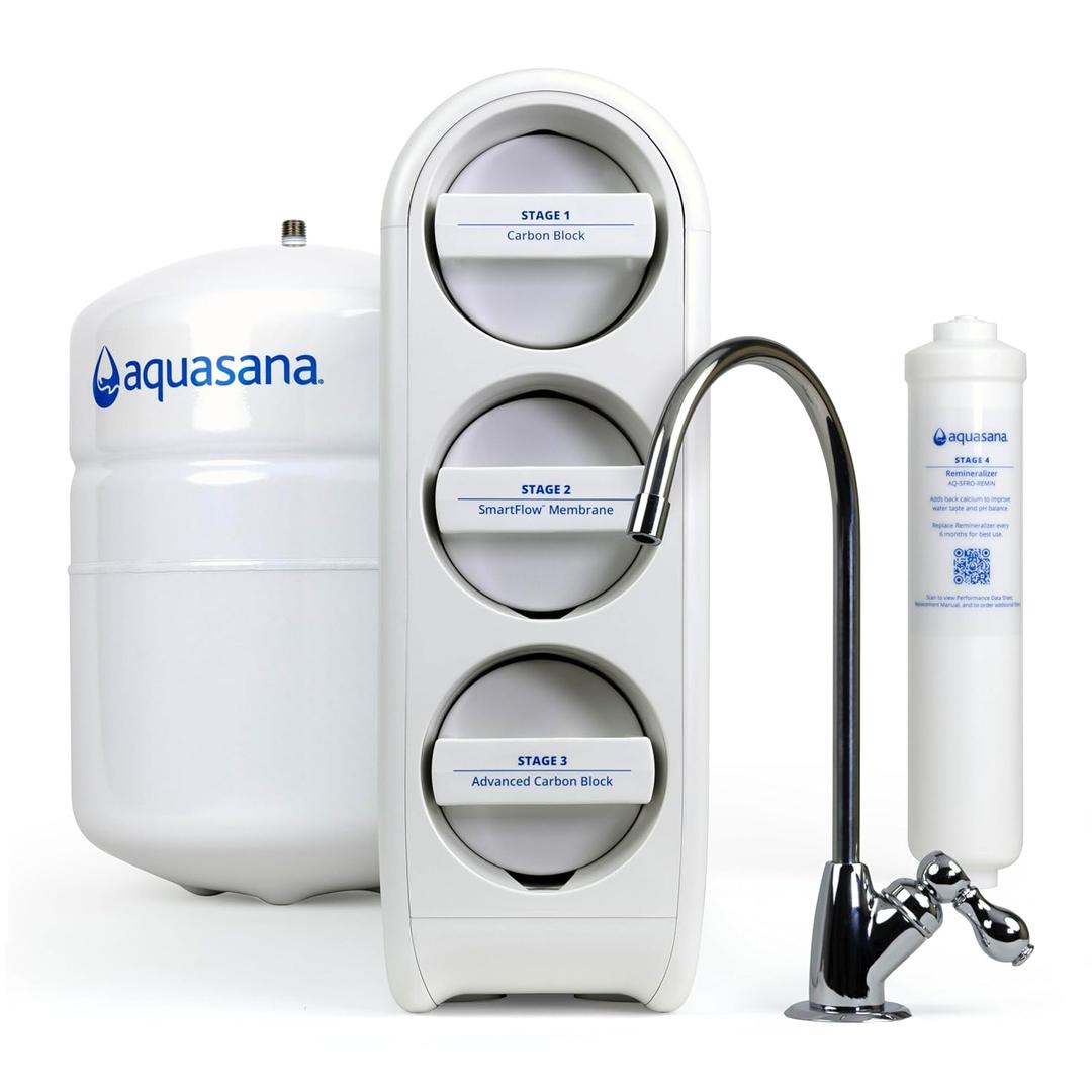 Aquasana SmartFlow Reverse Osmosis Water Filter | RO Under Sink System | WQA Certified up to 99.99% of 90 contaminants Including Fluoride, PFAS, Arsenic, Lead, and Chlorine | Chrome Faucet
