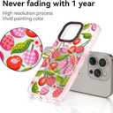 for iPhone 15 Pro Case Cute - Durable Shockproof 6.6 ft Drop Impact Phone Case - Funny Plaid Cherry Design (6.1") Glitter Pink