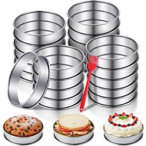 20PCS 4 Inch English Muffin Rings, Stainless Steel Crumpet Rings with 1PC Brush, Double Rolled Tart Ring, Nonstick Round Metal Cooking Pastry Baking Ring for Fried Eggs Pancakes Muffins
