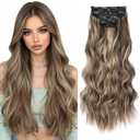 Clip in Hair Extensions for Women 22 Inch Wavy Synthetic 4Pcs Hairpieces Thick Double Lace Weft Invisible Natural in Hair Extensions(Chestnut Brown Mixed Ash Blonde)