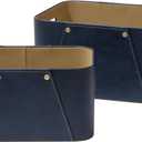 La Jolie Maison Storage Baskets for Organizing, 2 Pack, Luxury Vegan Leather Storage Cube Boxes for Closet Shelf Cabinet Bookcase, Navy Blue
