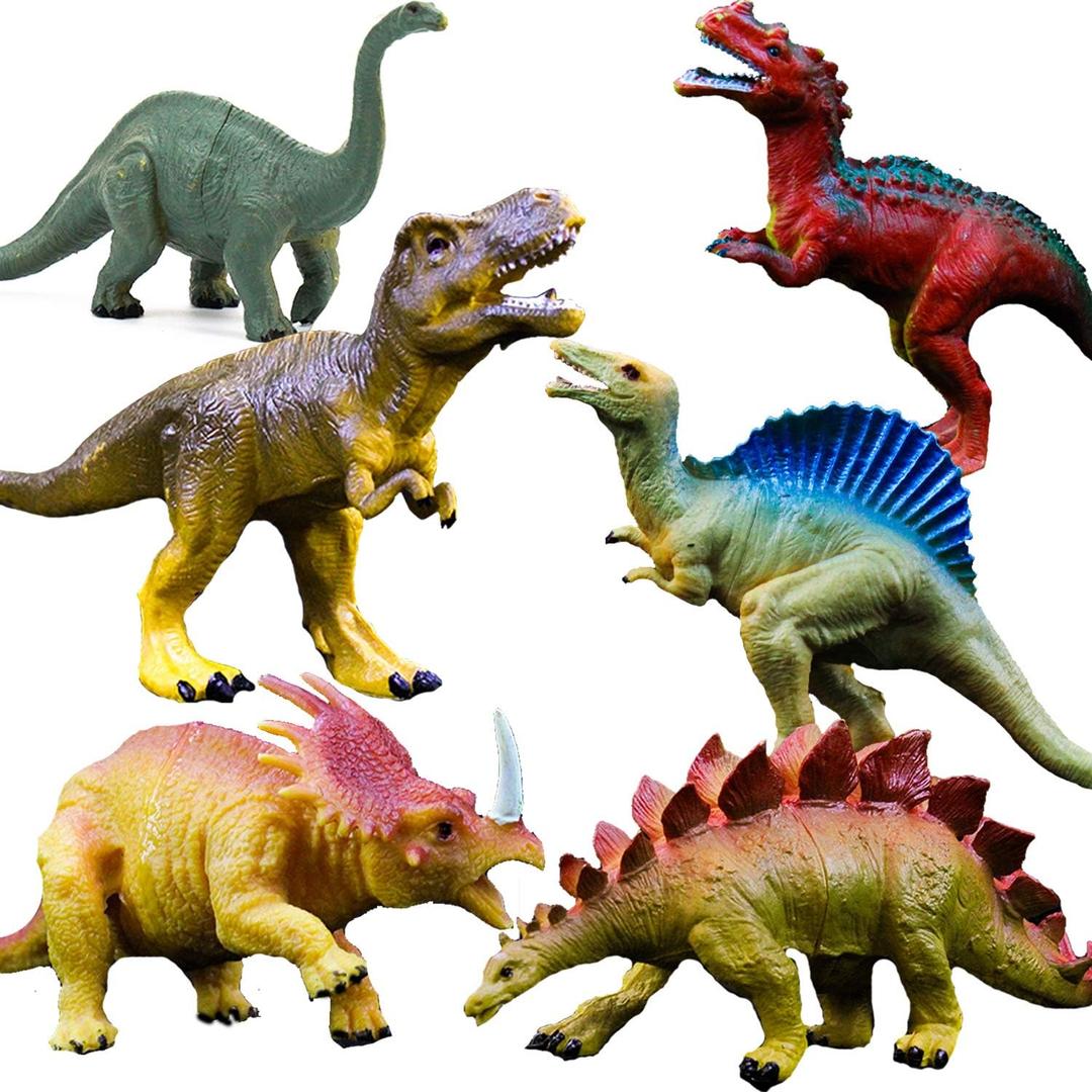 OuMuaMua Dinosaur Toys, Plastic Dinosaur Figure Set, Ideal Education Toys for Kids, Including T-Rex, Stegosaurus, Monoclonius, 6 to 7 Inch Large Size, 6 Pack (Yellow)