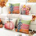 Artscope Fall Decorative Throw Pillow Covers 20x20 Inch Set of 4 Fall Gifts for Home Decor, Autumn Pumpkin Sweet Home Thankful Grateful Blessed Outdoor Farmhouse Pillow Cases for Sofa Couch-Pink