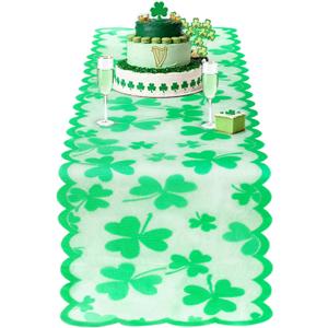 2 x St Patricks Day Table Runner Green Lucky Shamrock Table Runner 13 x 72 Inch St Patricks Lace Table Runner Embroidered Clover Lace Table Runners for St Patricks Day Irish Themed Party Decorations