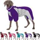 AOFITEE Large Dog Jacket - Warm Winter Coat with Built-in Harness, Reflective Turtleneck, Windproof Snowsuit, Four-Legged Fleece for Small to Large Dogs (X-Large, Purple)