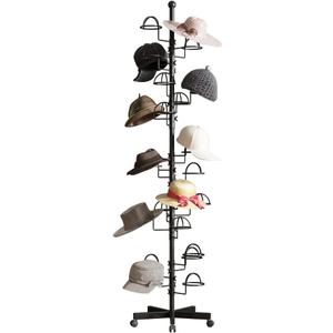 Freestanding Hats Rack Stand Metal Hats Display Stand with 25 Customizable Circular Hooks for Home or Commercial(Black)