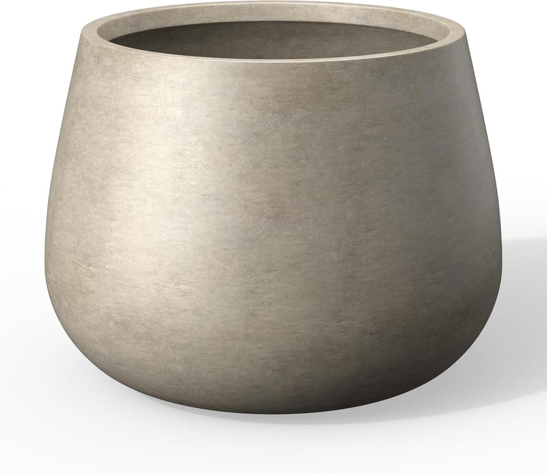 Kante Curva Series Planter, 10.2 Inch Round Concrete Flower Pot with Draiange Hole and Rubber Plug, Suitable for Indoor Plants, Home, Garden, Patio, Weathered Concrete (10.2"Dia x 9.8"H)