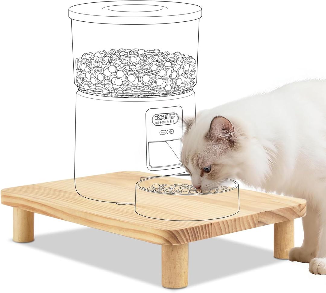 SZEE Cat Food Stand for Automatic Feeder & Tradition Bowls, Elevated Cat Food Table Station, Raises Feeder/Bowl by 6cm, Premium Solid Wood Material, Relieves Spine and Joints Noticeably on Pets