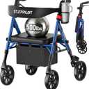 Bariatric Rollator Walker with Seat for Seniors, 500lb Capacity Aluminum Frame, Zero Wobble, 16lb Lightweight, 8" All Terrain Wheels, 10-Level Adjustable Handle/Seat, Cup Holder, Cane Clip