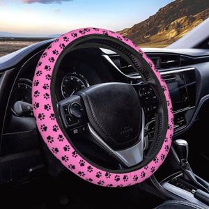 Pink Dog Paw Print Car Steering Wheel Cover Neoprene Automotive Steering Wheel Cover Anti Slip and Sweat Absorption Auto Car Wrap Cover Fit Most Cars 15 Inch