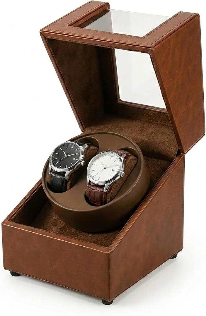 Double Watch Winder for Automatic Watches, Quiet Japanese Motor Rotating Self-Winding Watch Winder Box with Storage Display, Premium PU Leather Watch Winder Case for Rolex Men Women