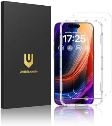 UNBREAKcable 2-Pack Screen Protector for iPhone 15 Pro, Double Shatterproof Tempered Glass [Easy Installation Frame] [9H Hardness] [99.99% HD Clear] [Case Friendly] for iPhone 6.1 inch