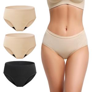 Incontinence Underwear for Women Washable Absorbent Leak Proof Postpartum Cotton Panties for Bladder Leakage 2.0 oz 3 Pack (1 Black-2 Beige, 2XL) (XXL)