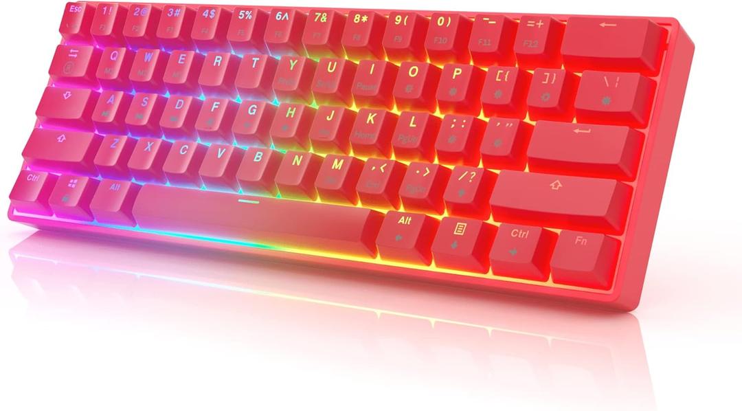 HK Gaming GK61 Mechanical Gaming Keyboard 60 Percent | 61 RGB Rainbow LED Backlit Programmable Keys | USB Wired | for Mac and Windows PC | Hotswap Gateron Optical Blue Switches | Red