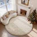 Ophanie Round Rugs 5Ft Ivory Circle Area Rug, Nursery Room Decor, Christmas Aesthetic Bedroom Home Circular Carpet 5 Foot, Fluffy Fuzzy Shag Plush Cream Living Room Rugs for Kids Boys Girls Teen Baby