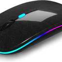 AIKOKOK Wireless Bluetooth Mouse, Rechargeable, Dual Mode Bluetooth 5.2 & 2.4G USB, LED Lights, Slim, Silent, Portable Computer Mouse for Laptop, PC, MacBook, iPad, Tablet (Pearl Black)
