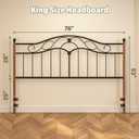 King Size Adjustable Metal Headboard Only, Black and Wood Grain