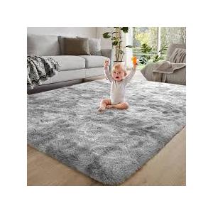 Soft Area Rugs for Bedroom, 4x5.3 Feet, Modern Light Grey Shag Fluffy Rugs, Abstract Plush Fuzzy Bedside Carpet, Indoor Floor Rug for Living Room Kids Girls Nursery Dorm Room Home Decor, Grey