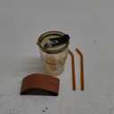 Iced Coffee Cup, 15 oz Glass Cups With Lids And Straws, Iced Coffee Glasses Tumbler, Thick Wall Mug For Tea Water With 2 Straw And Leather Sleeve, Glass Tumbler Gifts (Amber)