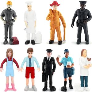 ONEST 9 Pieces Little People Figurines Hand Painted People Action Figures Toys Realistic Detailed Policeman Pilot Fireman Mailman Chef Figurine Model Toys for Kids Toddlers