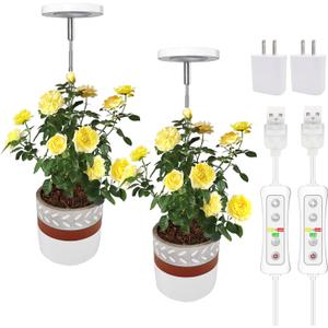 Plant Grow Light,Yadoker LED Growing Light Full Spectrum for Indoor Plants,Height Adjustable, Automatic Timer, 5V Low Safe Voltage,Idea for Small Plant Light (2 Pack, Warm White)