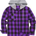 ZITY Men's Flannel Hoodie Shirts Casual Button Down Plaid Shirt Jackets for Men Long Sleeve Stylish Hooded with Pocket (L)