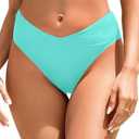 Zmart Women V Cut Cheeky Bikini Bottoms - Mid Waist High Cut Swim Bathing Suit Bottoms V Front Swimsuit, Small