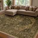 Area Rugs 8'x10' Washable Non-Slip, Floral Vintage Distress Print Pattern Medallion Carpet for Living Room Bedroom Dining Room, Brown Dark Brown