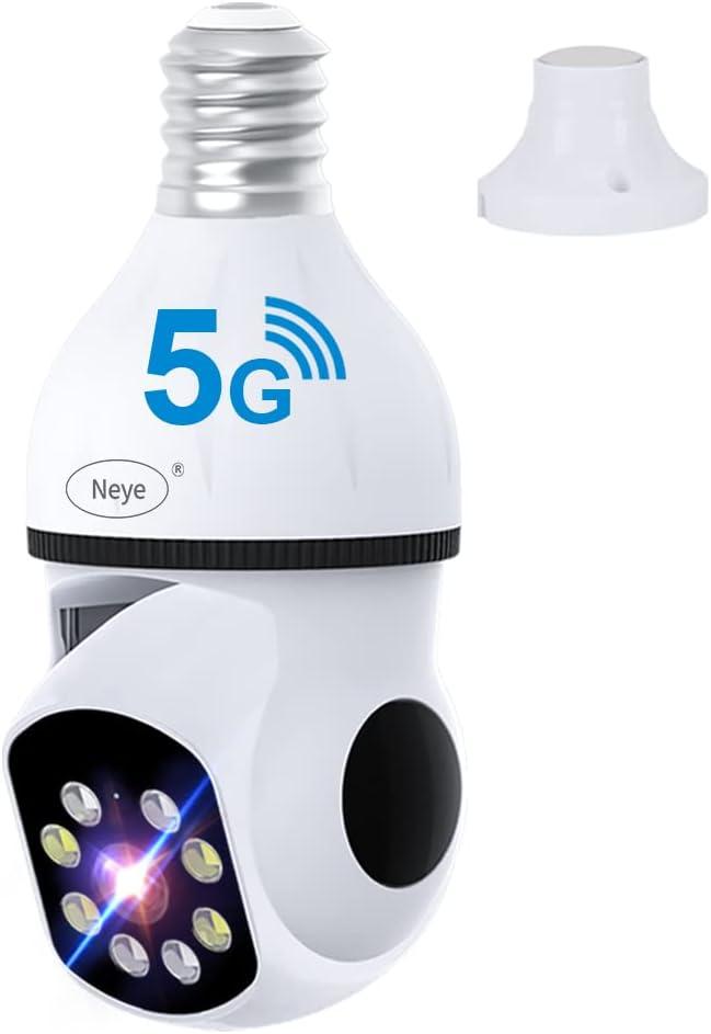 N_EYE 8mp/4k Light Bulb Security Cameras 2.4GHz&5GHz Outdoor Wireless WiFi Light Socket Screw in Security Cameras for Home Security Safe Cam Lightbulb Cameras Night Vision up 128g sd Card