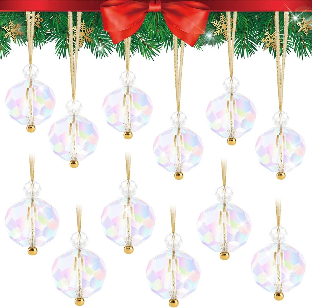12PCS Crystal Glass Christmas Balls Ornaments, Kalolary 1.22" Mini Christmas Tree Crystal Ornament Xmas Hanging Decorative Prism Balls Ornament for Mini Desktop Christmas Tree DIY Craft (AB Color)