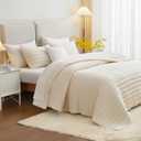 Cream Queen Size Quilt Bedding Set, Reversible Lightweight Bed Spreads Oversized Queen Quilted Bedspread for All Seasons, Soft Washable, 3 Pieces, 1 Quilt (90x96 in) & 2 Pillow Shams (20x26 in)