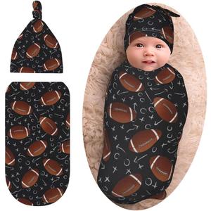 Football Baby Stuff Swaddle Blanket with Beanie Set, Soft Football Baby Blankets Newborn Sleeping Sacks for Girls Boys (One Size)