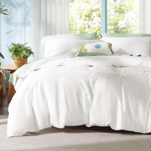 Bedsure Cooling Duvet Cover Queen Size - Moisture Wicking and Silky Eucalyptus Lyocell Cotton Hybrid Comforter Cover Set for Hot Sleeper - GentleSoft and Breathable, Cooling Bedding Set, Ivory White (Queen (90" x 90"))