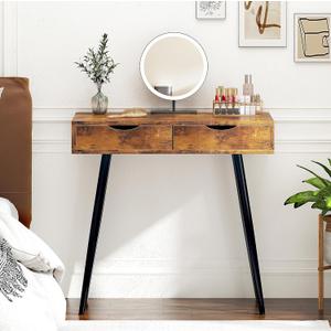 Need 31.5 Inch Computer Desk with 2 Drawers Small Makeup Dressing Table Home Office Desk for Bedroom Study Rustic Brown 10FJGSBG1016-80FG-ND