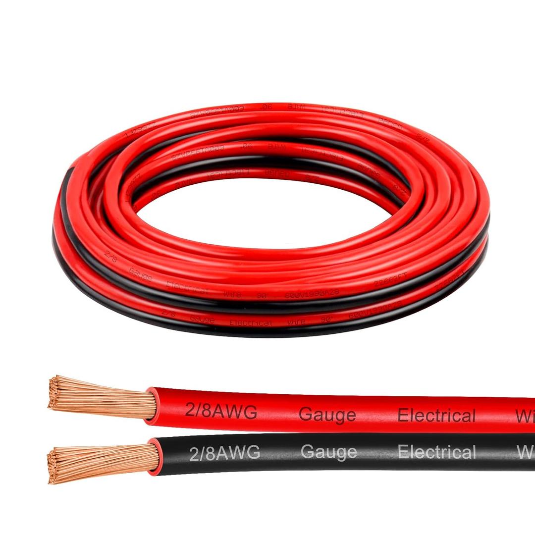 8 Gauge Wire 5 Feet, 8/2 AWG Pure Copper Wire, 8AWG 2 Conductors Red Black Oxygen Free Stranded Low Voltage Wire for Solar Panel, Automotive, Audio Auto, LED Lighting(8 AWG 5FT)
