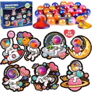 28 Pack Valentines Day Gifts for Kids, Galaxy Slime with Greeting Cards Stress Relief Fidget Set for Kids, Valentine's Day School Prize Party Favor, Classroom Exchange Gift Set