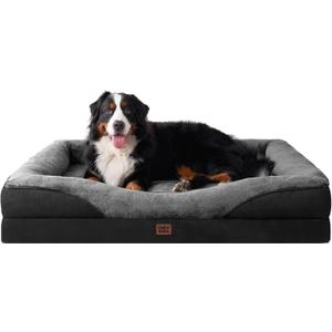 EHEYCIGA Orthopedic XXL Dog Bed for Large Sized Dog, 52x41x8 Inch Extra Large Memory Foam Dog Couch Bed with Sides, Waterproof Liner & Washable Removable Cover, Bolster Pet Sofa, Grey/Black
