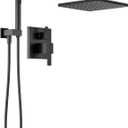 Delta Modern 14 Series Square Rain Shower System Faucet Set, Rainfall Matte Black Shower Head and Handle Set, Valve Trim Kit, 10 Inch, Matte Black T342701-BL (Valve Not Included)