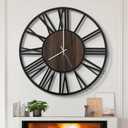 LEIKE Large Wall Clocks for Living Room,Silent,Non Ticking,Battery Operated Oversized Vintage Round Modern Wood Wall Clock for Bedroom,Farmhouse,Office Home Decor-24 Inch (Black-Roman Numerals)